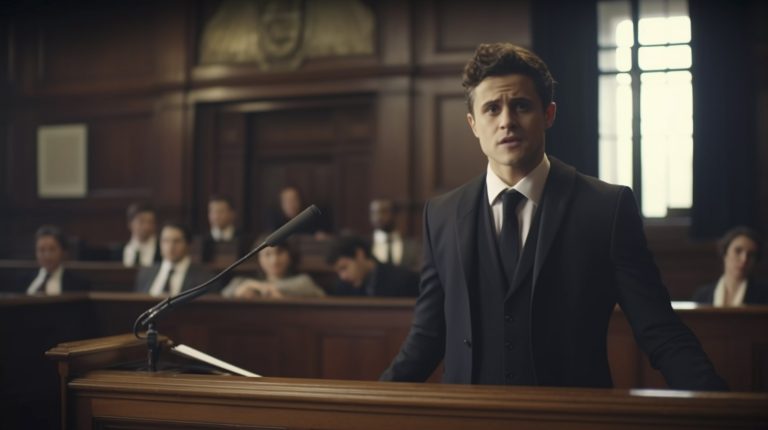 עורך דין עומד בבמה